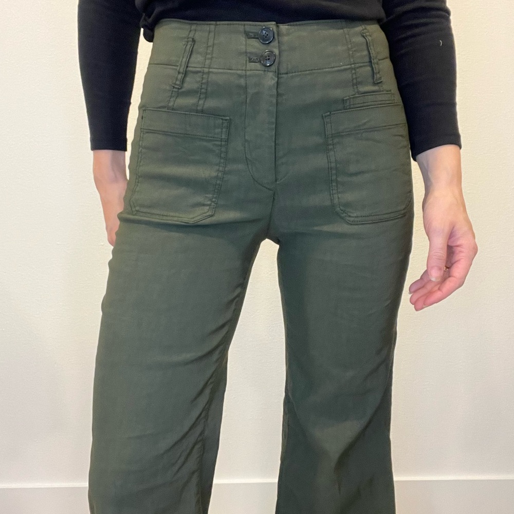 Anthropologie Olive Green Flare Pants - Picture 4 of 7